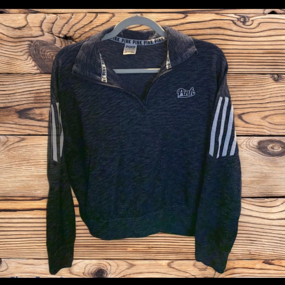 Gray PINK Quarter Zip Sweater